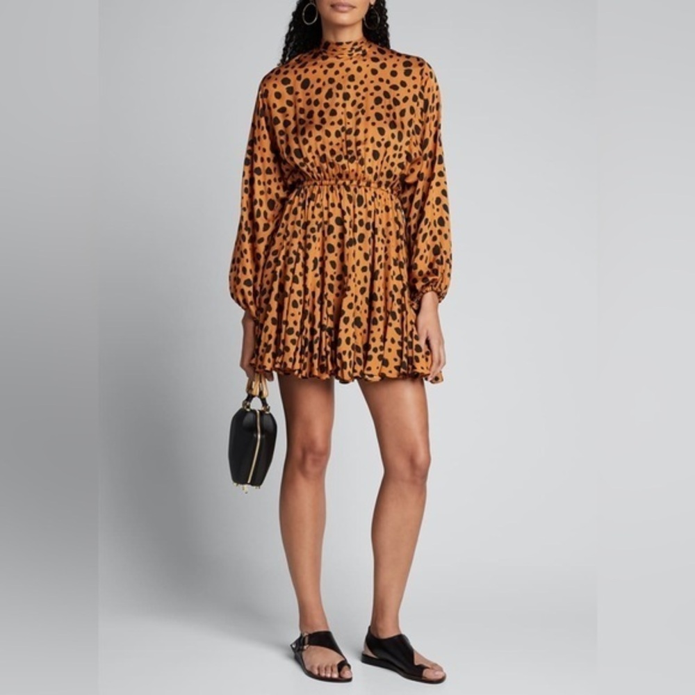 RHODE Caroline Printed Satin High-Neck Dress Size Medium